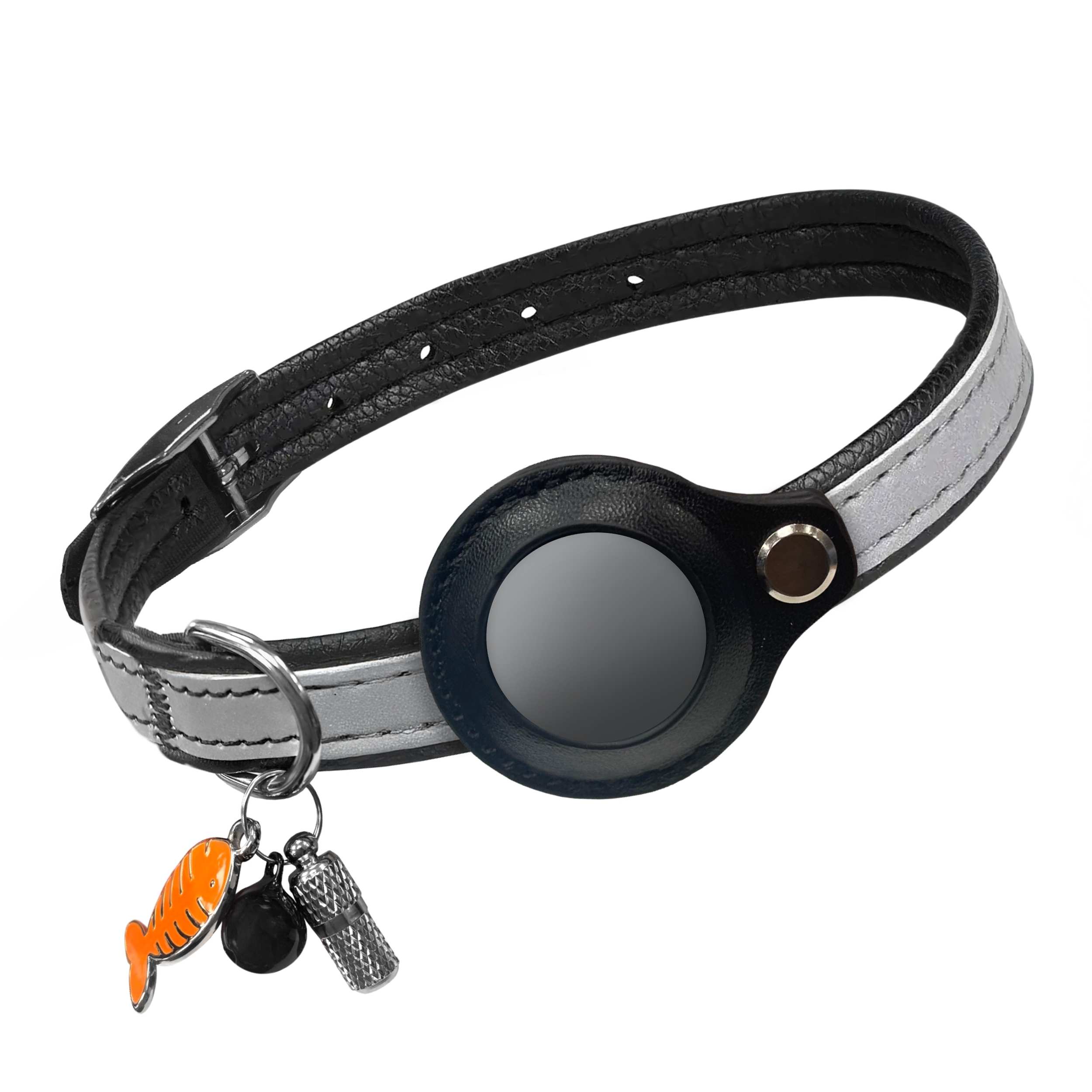 Vulpes Goods® Kattenhalsband geschikt voor Apple AirTag - M - maat M - Grijs - Kattenhalsbanden