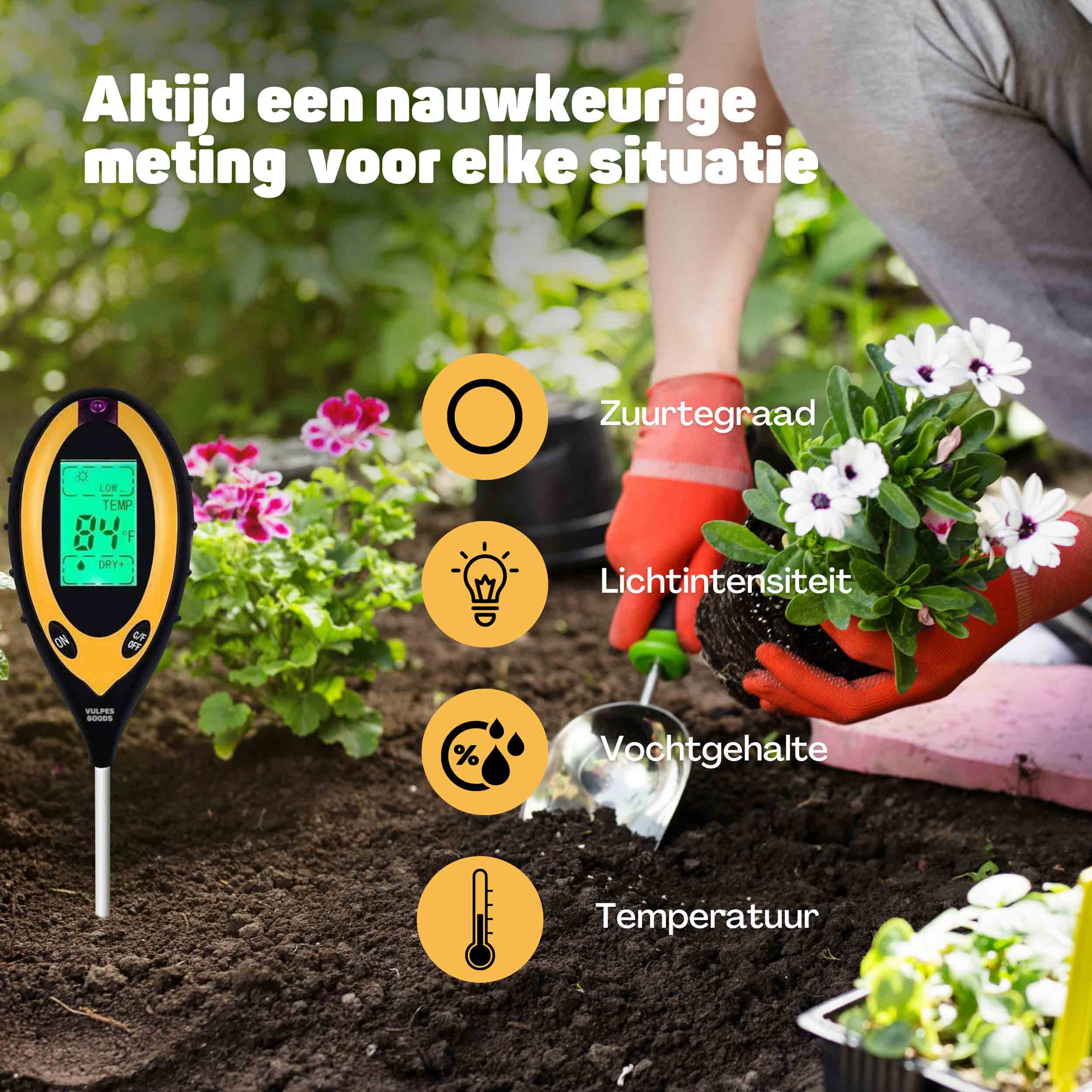 Plantpulse vochtsensor, geeft aan dat uw plant water nodig heeft