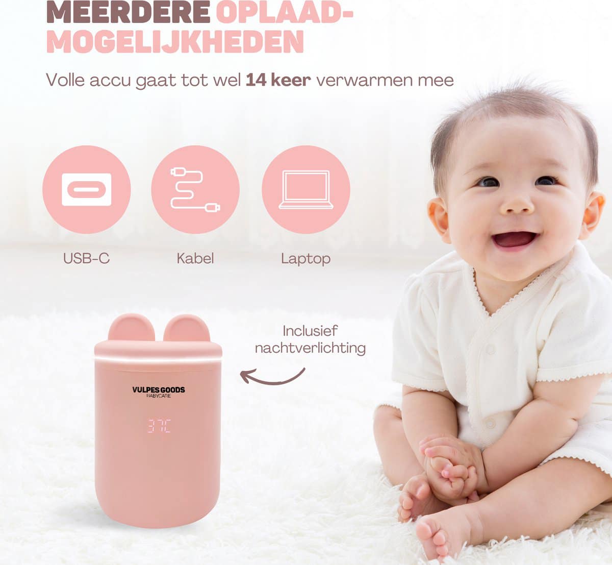 Draagbare babyflessenwarmer, led display intelligente temperatuurregeling draadloze melkverwarmer snelle opwarming 6 traps temperatuurinstelling voor de meeste flessen