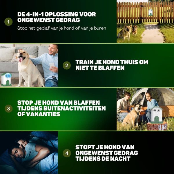 Ultrasoon geluid voor honden, automatisch blaffend apparaat, veilig apparaat tegen blaffen voor honden, anti-blaff-apparaat, waterdicht, oplaadbaar, voor kleine middelgrote honden, binnen en buiten